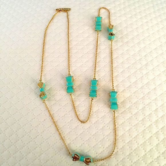 KATE SPADE Gold and Mint Green Long Bow Necklace - Picture 9 of 9